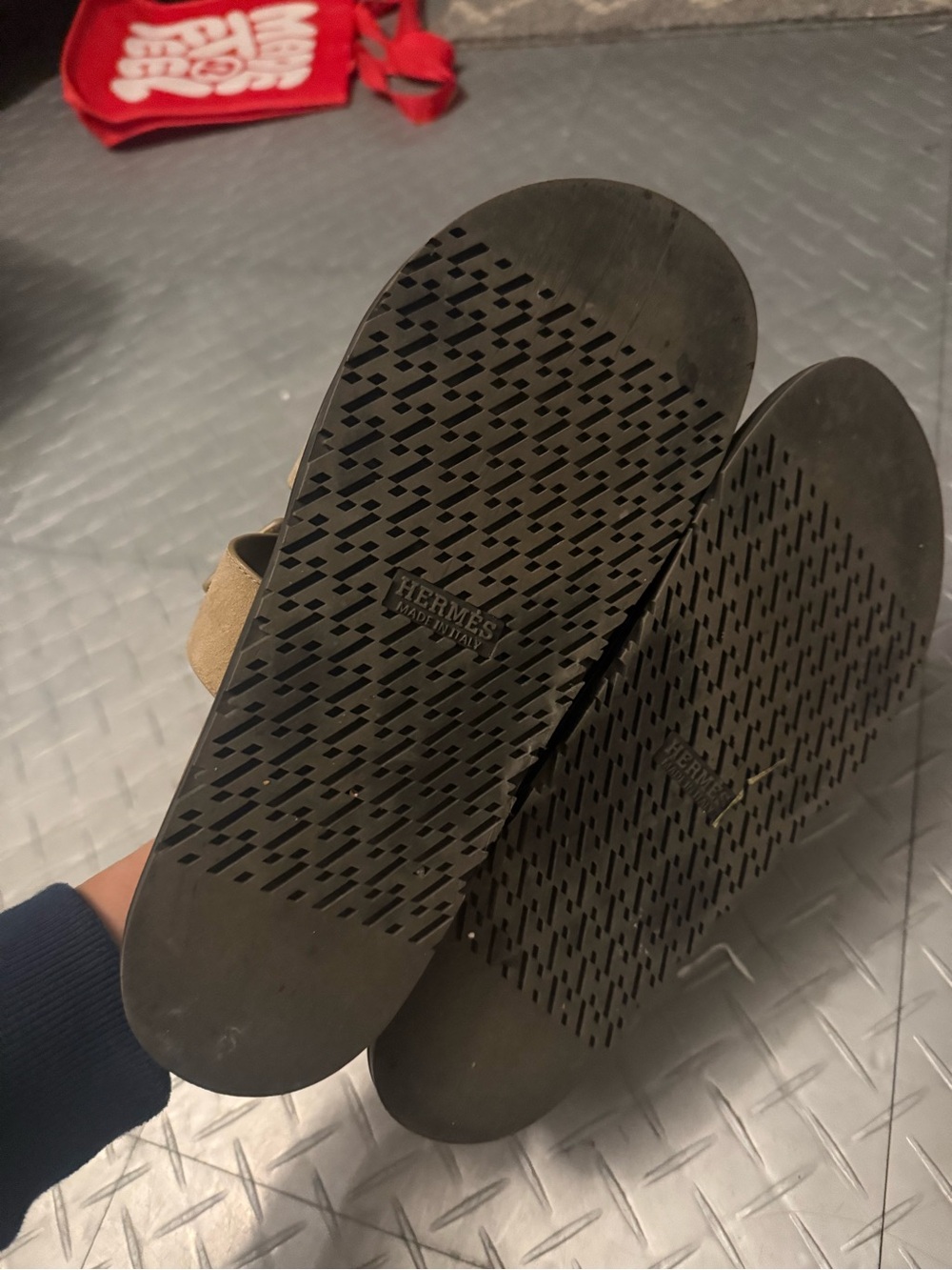 Hermes Men's Suede Tan Slide Sandals - Picture 3 of 3